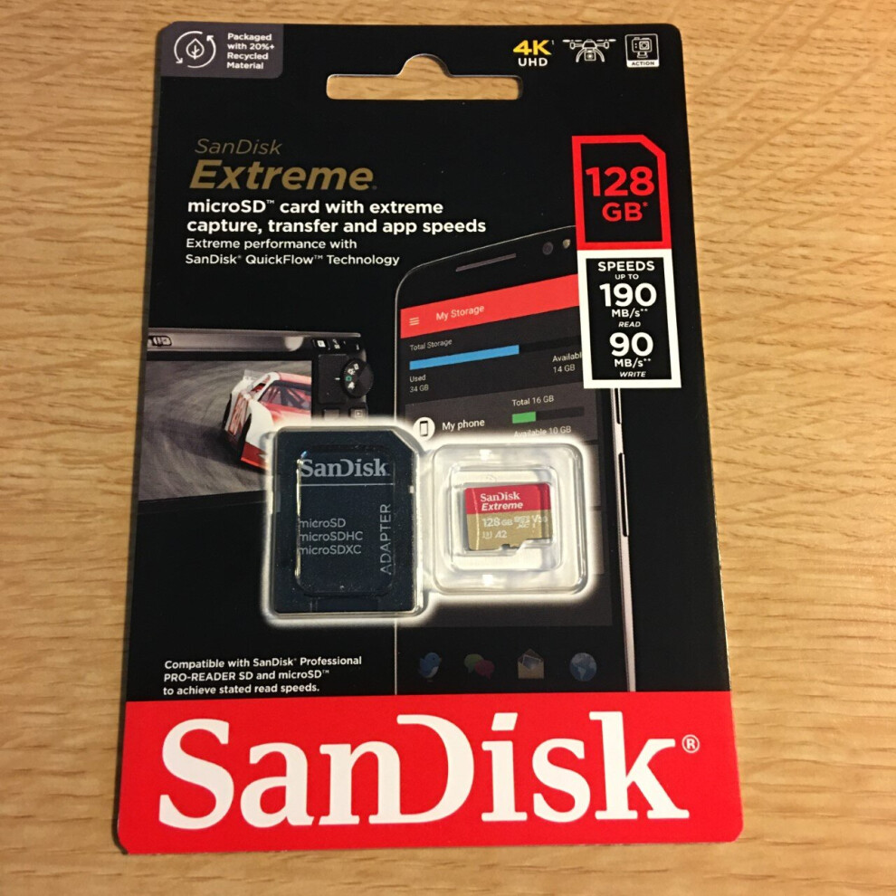 Sandisk Extreme Microsd Card 128Gb - 190Mb/S Uhs-I, Ideal For 4K Action Cameras And Android Devices