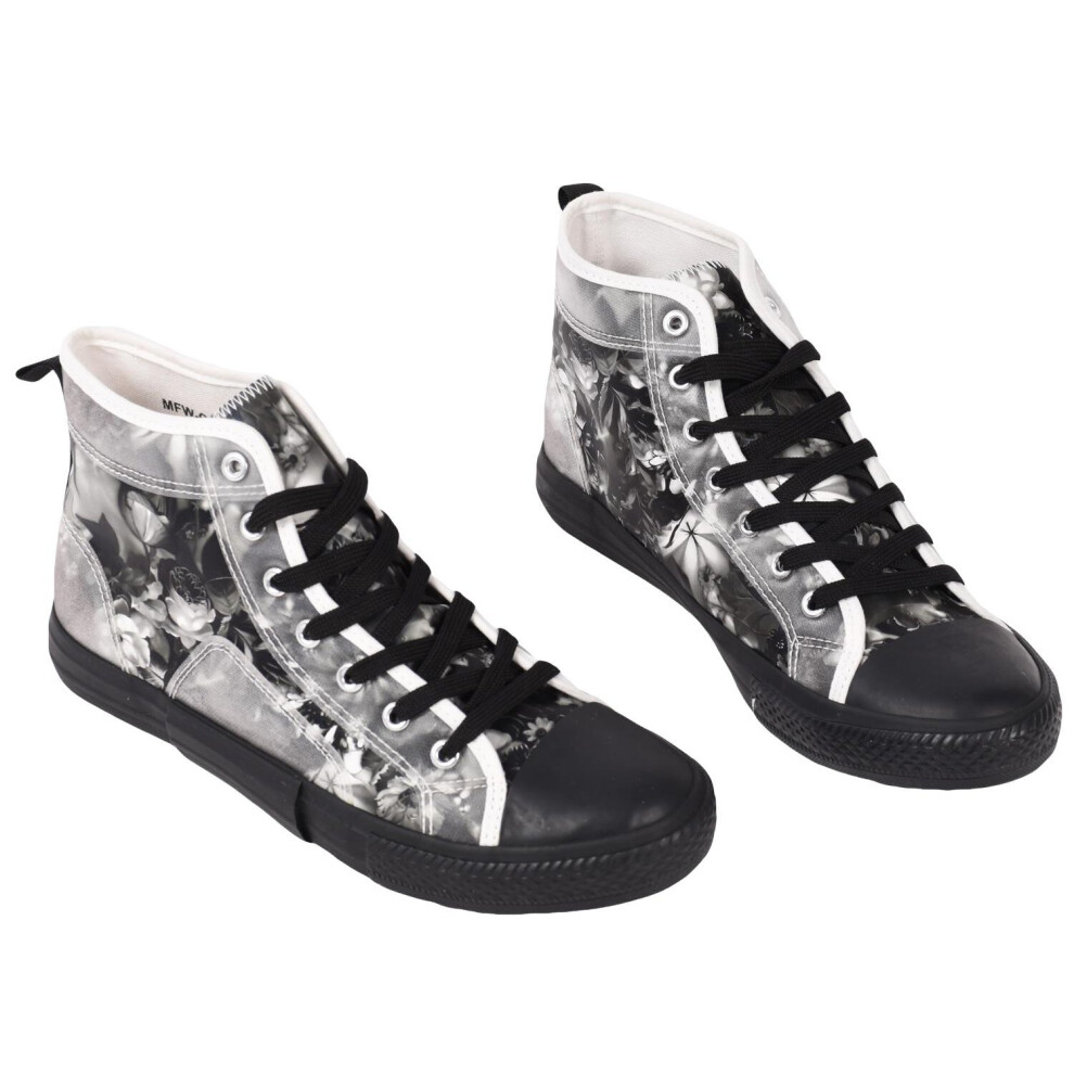 (UK 9) Mens High Top Flat Trainers Lace up Ankle Plimsoll Shoes