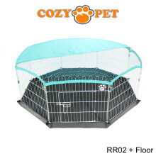Cozy Pet 8-Sided Galvanised Rabbit Run with Floor & Sunshade (RR02 + Floor) Outdoor Guinea Pig Playpen