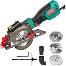 Circular Saw, HYCHIKA 750W 3500RPM Mini Circular Saw with 6 Blades(115 & 125mm), Laser Guide, Scale Ruler, Cutting Depth 48mm(90°), 32mm(45°),