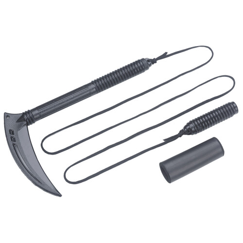 Playwell Black Polypropylene Kusarigama with Cord (33cm) - Plastic Training Version, Unbreakable & Cut-Resistant