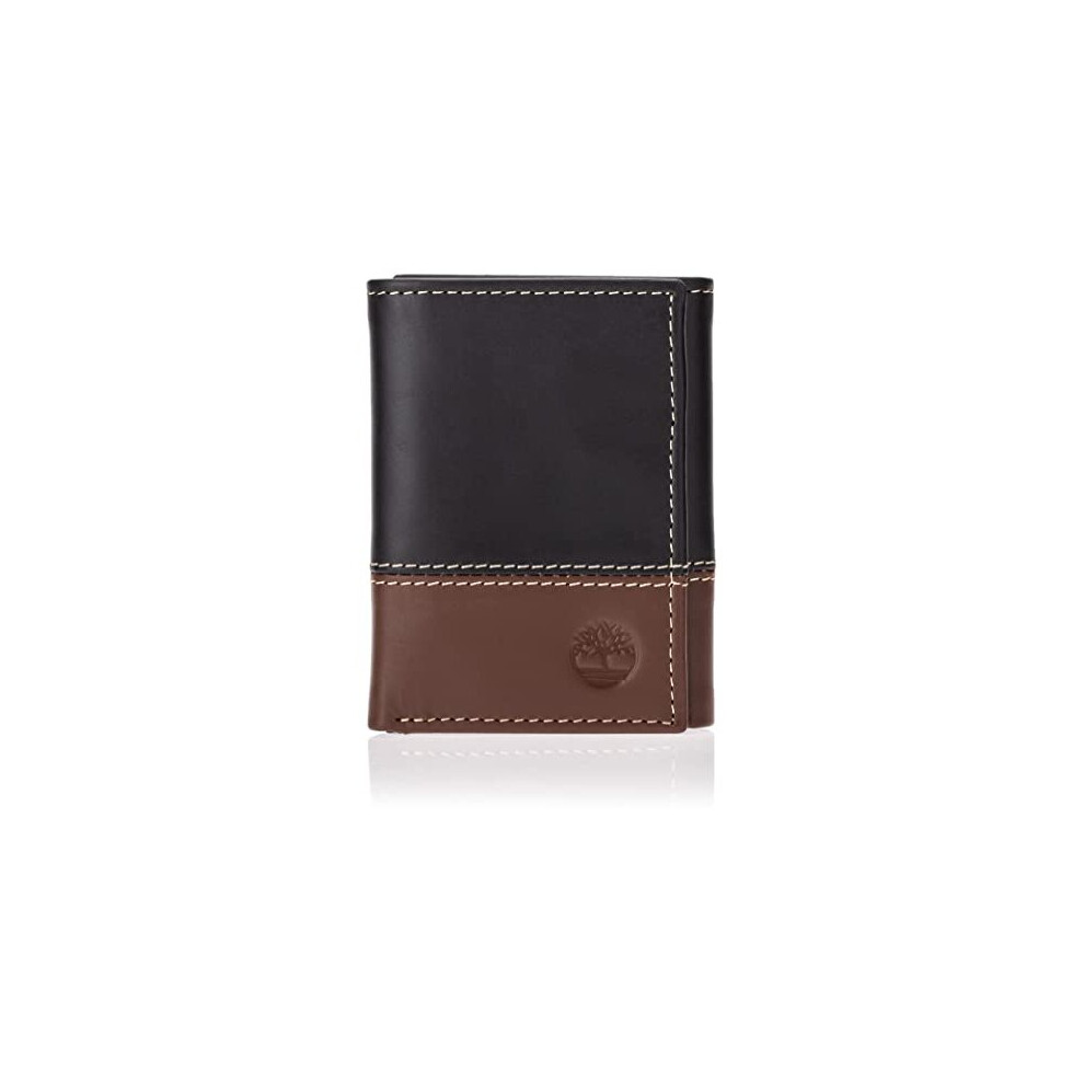 Timberland Men's Leather Trifold Wallet with Id Window Tri-Fold, Black/Brown (Hunter), One Size