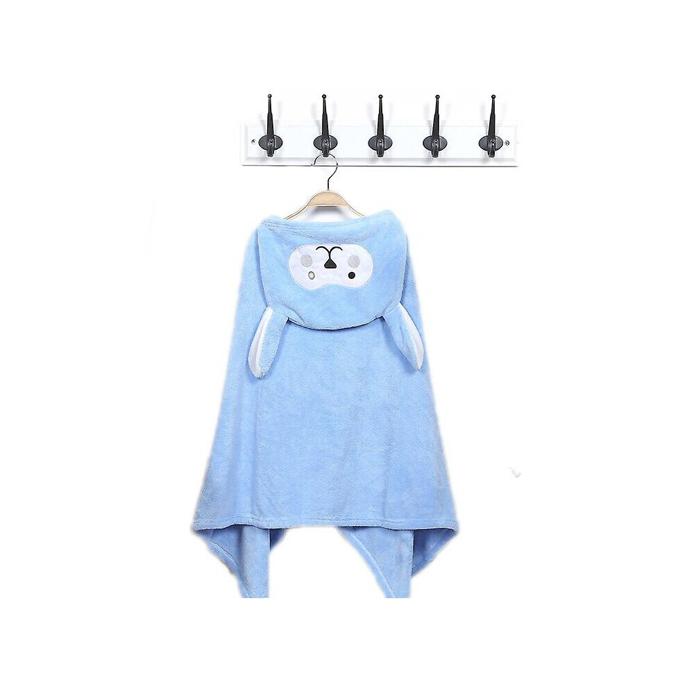 (Blue) Baby Hooded Bathrobe Coral Velvet Cartoon Baby Bath Towel Blanket Shower Wrap Blue,Orange