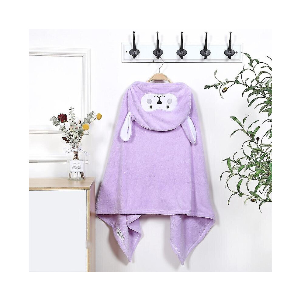 (Purple) Baby Hooded Bathrobe Coral Velvet Cartoon Baby Bath Towel Blanket Shower Wrap Orange,Purple