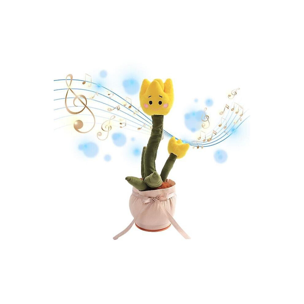 (Yellow) Talking Flower Plush Toy Dancing Talking Repeating Multifunctional Tulip Yellow