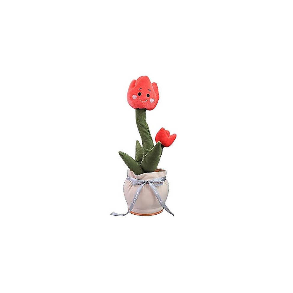 (Pink) Talking Flower Plush Toy Dancing Talking Repeating Multifunctional Tulip Pink