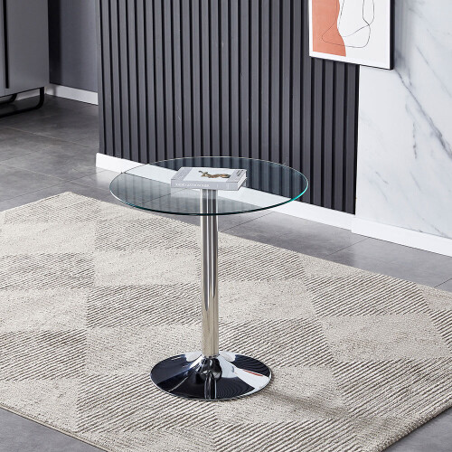 Living And Home Small Round Clear Glass Top Dining Table with Pedestal Base 1