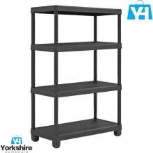 (4 Tier Black Plastic Shelf) HEAVY DUTY METAL/PLASTIC SHELVES SHELVING UNIT RACKING BOLTLESS STORAGE SHELF UK