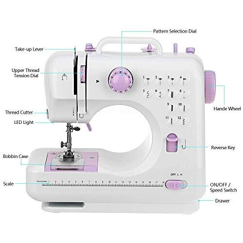 12 Stitch Multi-Function Sewing Machine, Household Sewing Machine, Electric Sewing Machine, Portable Sewing Machine,Double-line Two-Speed Reverse 2