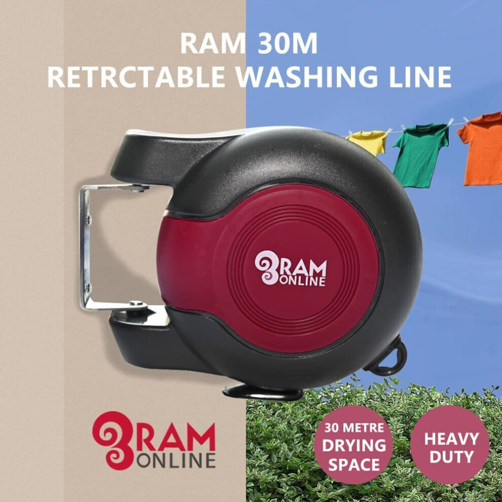 Ram® 30 metre Retractable Reel Clothes Lines Washing Line on OnBuy