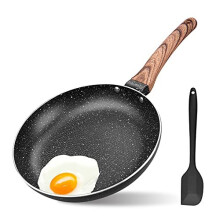 Non Stick Frying Pan 24cm with Heat-Resistant Soft Bakelite Handle, Granite Induction Frying Pan for Induction, Electric and Gas Hobs, Omelette P