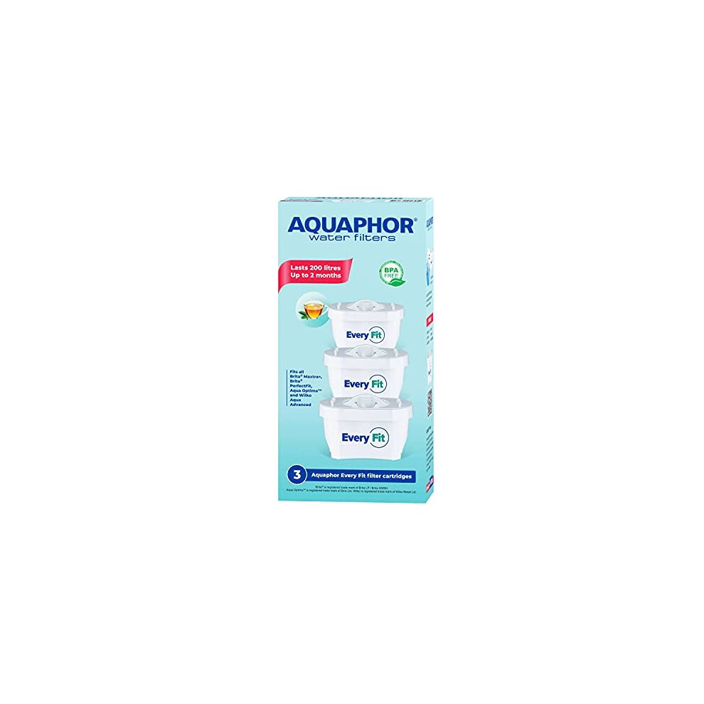 AQUAPHOR Every Fit replacement Filter Cartridge Pack of 3 - Compatible with all Aqua Optima Filter jugs and Brita Maxtra+ reduces limescale, chlo