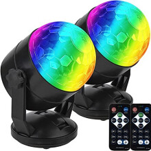 Pack of 2 Remote-Controlled RGB Disco Ball Lights - Sound-Activated, USB-Powered, Indoor/Outdoor Portable DJ Lighting