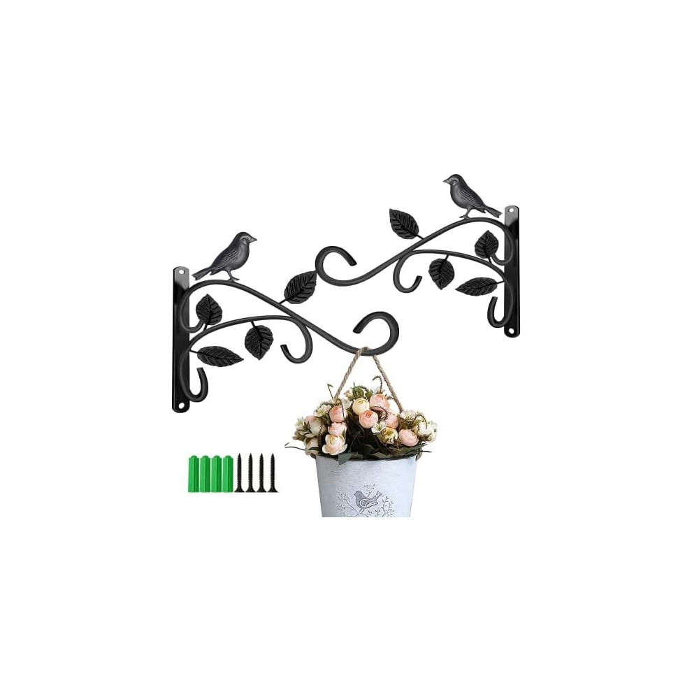 2 Par Heavy Duty Wall Hanging Basket Brackets, Hanging Brackets Hooks,Plant Hooks Metal Wall Bracket for Hanging Plants Lanterns Bird Feeders,Gar