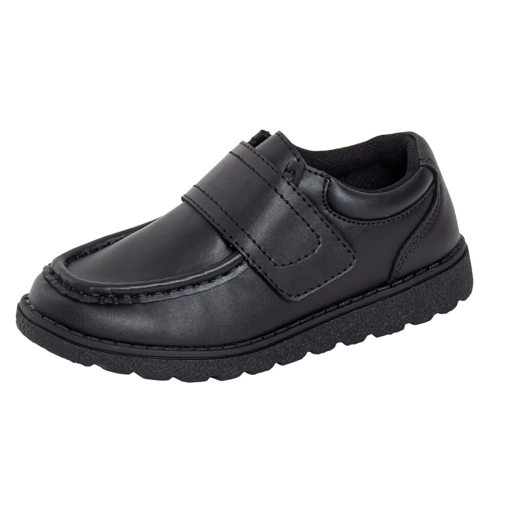 (2 UK) Boys School Shoes For Kids Easy Touch Fasten Hard Wearing Black Formal Shoes