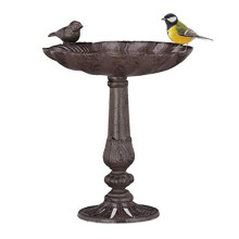 Relaxdays Cast Iron Bird Bath with Stand, Garden Decor, Bird Feeder, Water Bowl, Wild Bird Feeder, Brown
