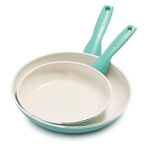GreenPan Rio Non-Stick 20cm & 26cm Frying Pan Set, PFAS Free, Turquoise and Cream