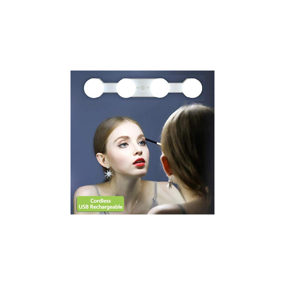 Diwuji Makeup Lights Cordless Portable, Led Vanity Mirror Light Kit Hollywood Style Usb Rechargeable, 4 Dimmable Bulbs Multifunction Fill Lights Battery