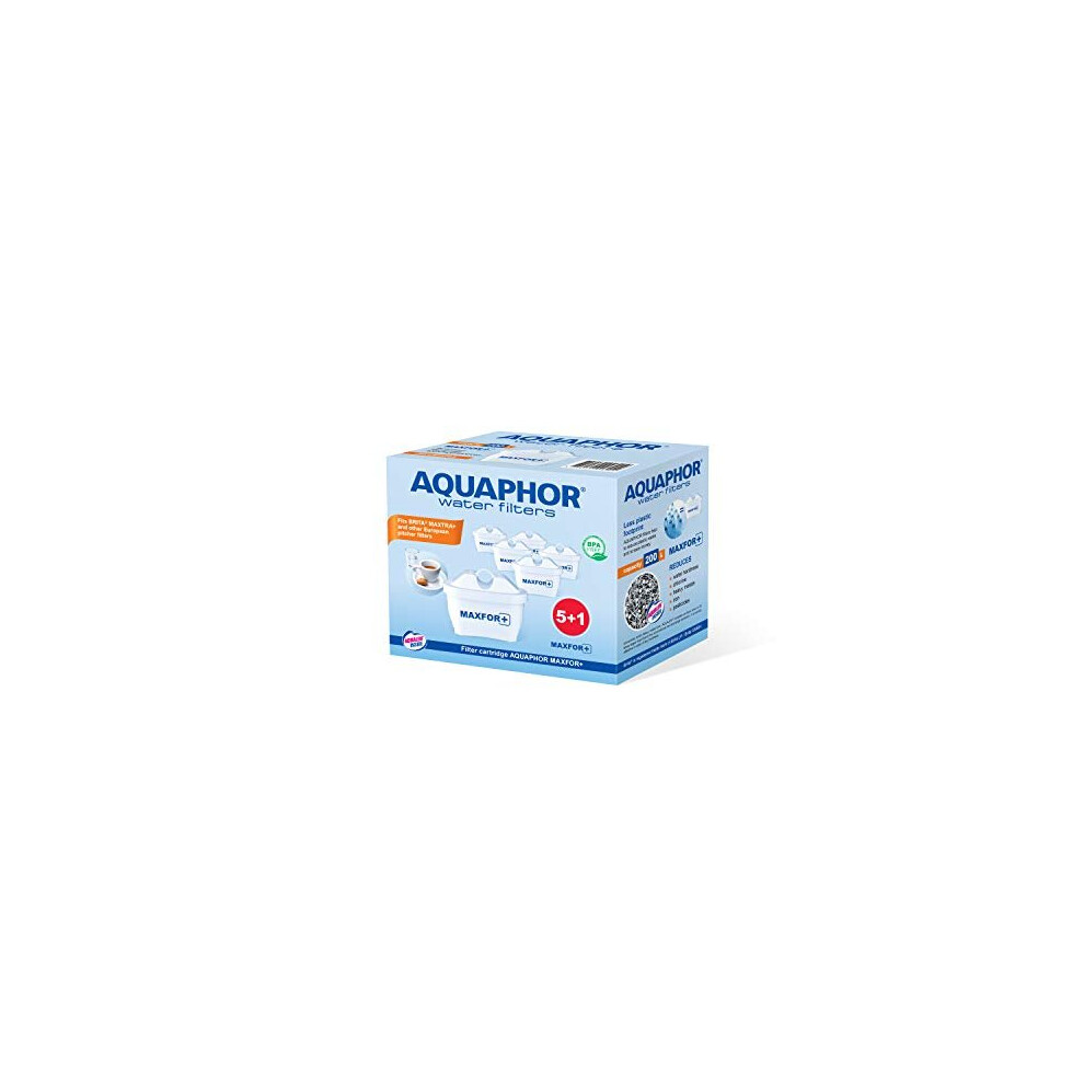 AQUAPHOR Maxfor+ replacement Filter Cartridge Value Pack of 5+1 - Compatible with all Aquaphor Maxfor Filter jugs and Brita Maxtra+ reduces limes