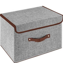 Owill Foldable Storage Boxes with Lids, Fabric Storage Cubes with Handles, for Home, Office, 25 X 19 X 16 cm(1pcs, grey)
