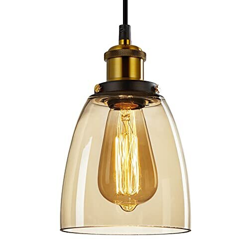 FORCOSO Vintage Glass Pendant Lights, Pendant Lighting Ceiling with Glass lampshade, Adjustable Height Hanging Lamp Fixture for Loft Kitchen Isla