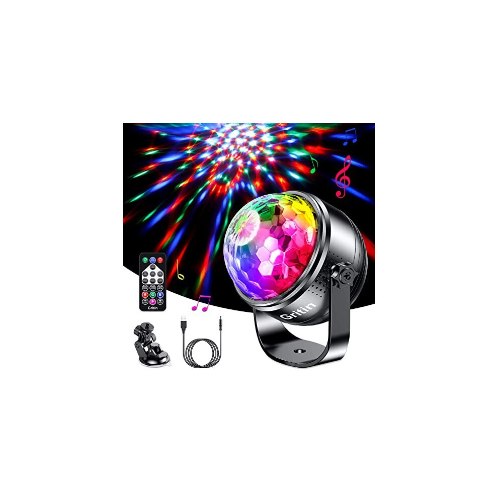 Disco Lights, Gritin 360 Rotation Sound Activated Disco Ball Party Lights with Remote Control - 3W RGB Dynamic Light Effect, 4M/13ft USB Cable f