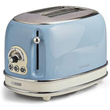 Ariete 0155/15 Retro Style 2 Slice Toaster, 6 Browning Levels and Removable Crumb Tray, Vintage Design, Stainless Steel, Blue