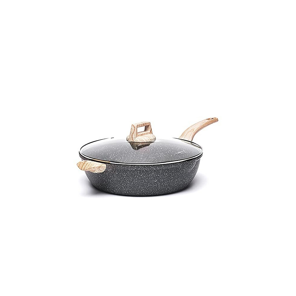 CAROTE Nonstick Saute Pan with Lid, 32cm/6 Litre Induction deep Frying pan with Granite Coating for All Stoves