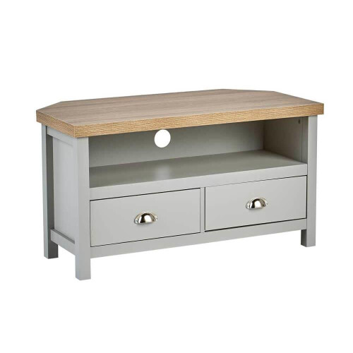 Grey Oak Corner TV Stand Two Tone 1 Drawer Television Unit