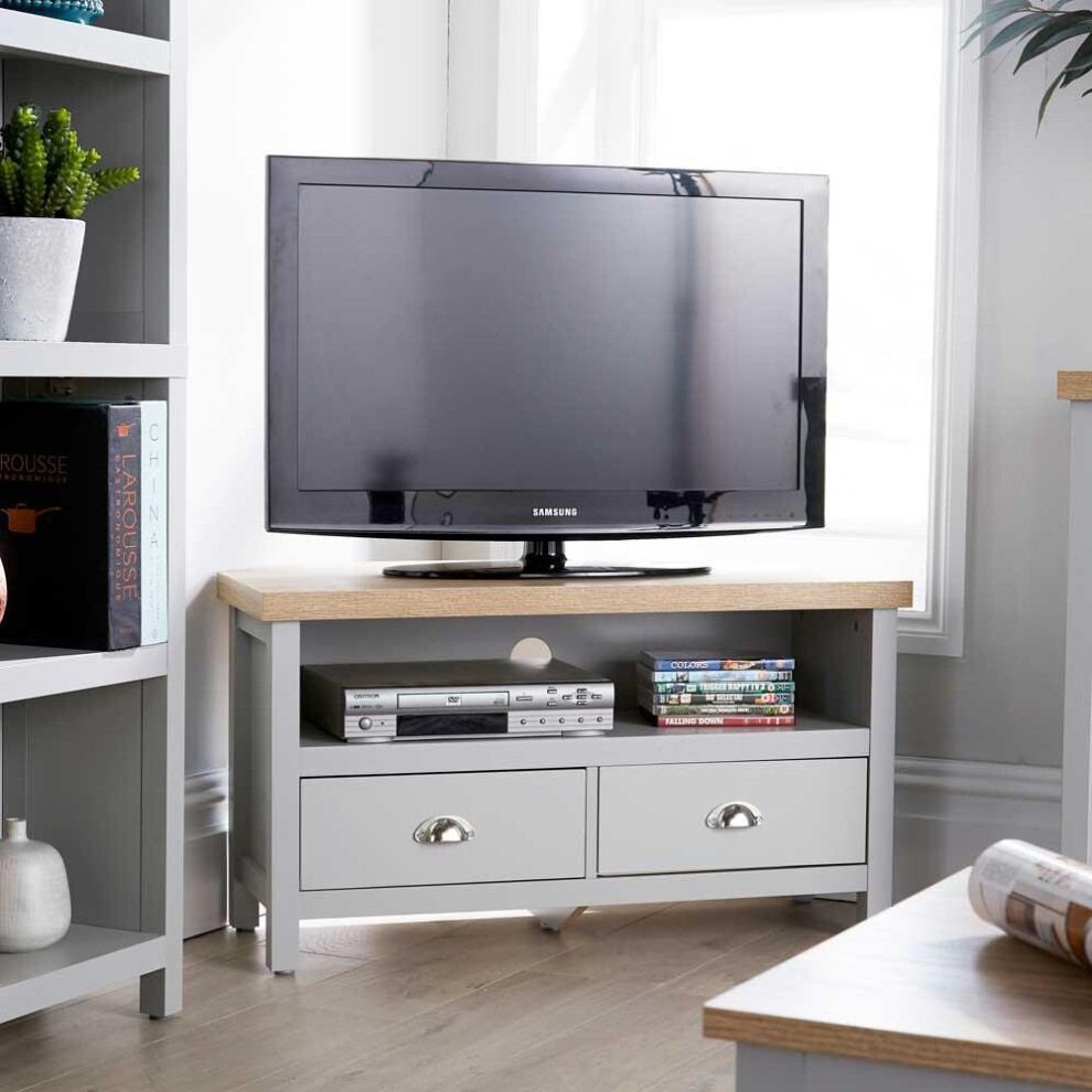 Corner TV Stand Two Tone 1 Drawer Cabinet Television Unit 36mm Top