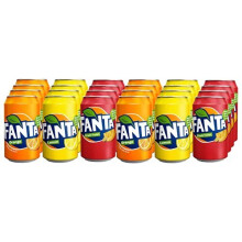 Fanta Soft Drink Mixed Case 330ml Cans (24 Pack) - Orange, Lemon, Fruit Twist