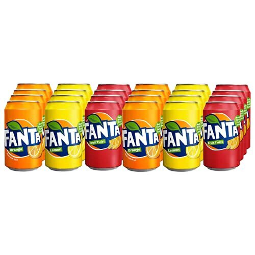 Fanta Soft Drink Mixed Case 330ml Cans (24 Pack) - Orange, Lemon, Fruit Twist