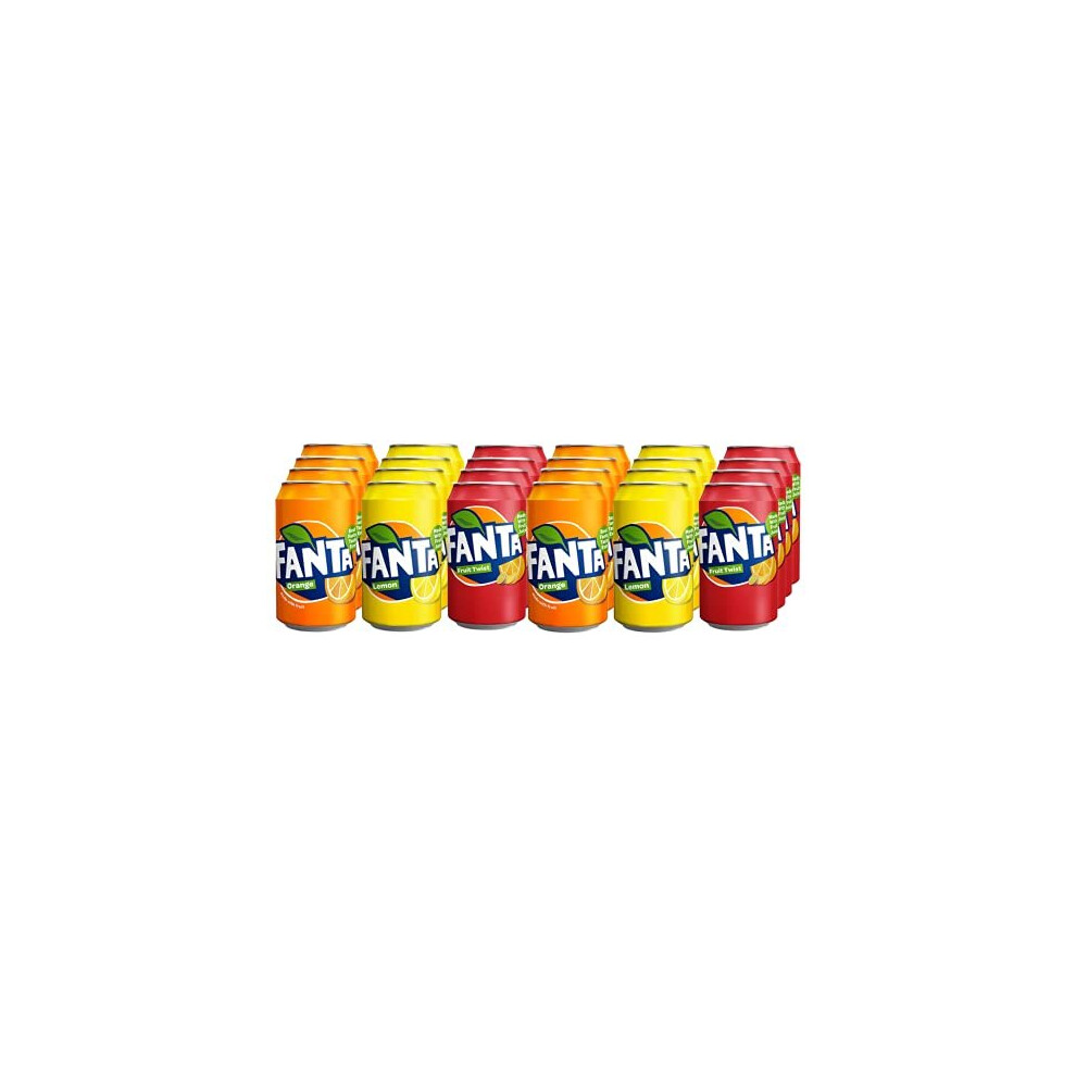 Fanta Soft Drink Mixed Case 330ml Cans (24 Pack) - Orange, Lemon, Fruit Twist