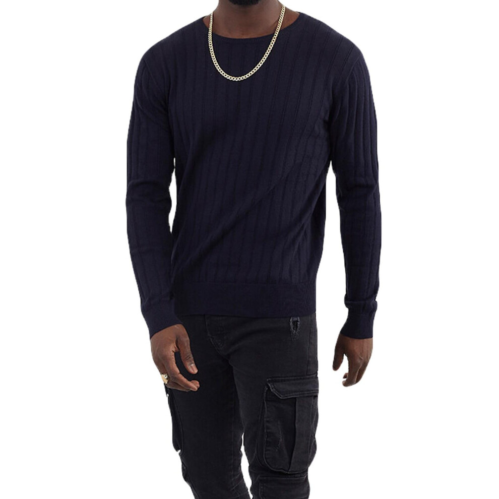 (M, Midnight Navy) Brave Soul Men Jumper Knitted Light Knit Warm Top