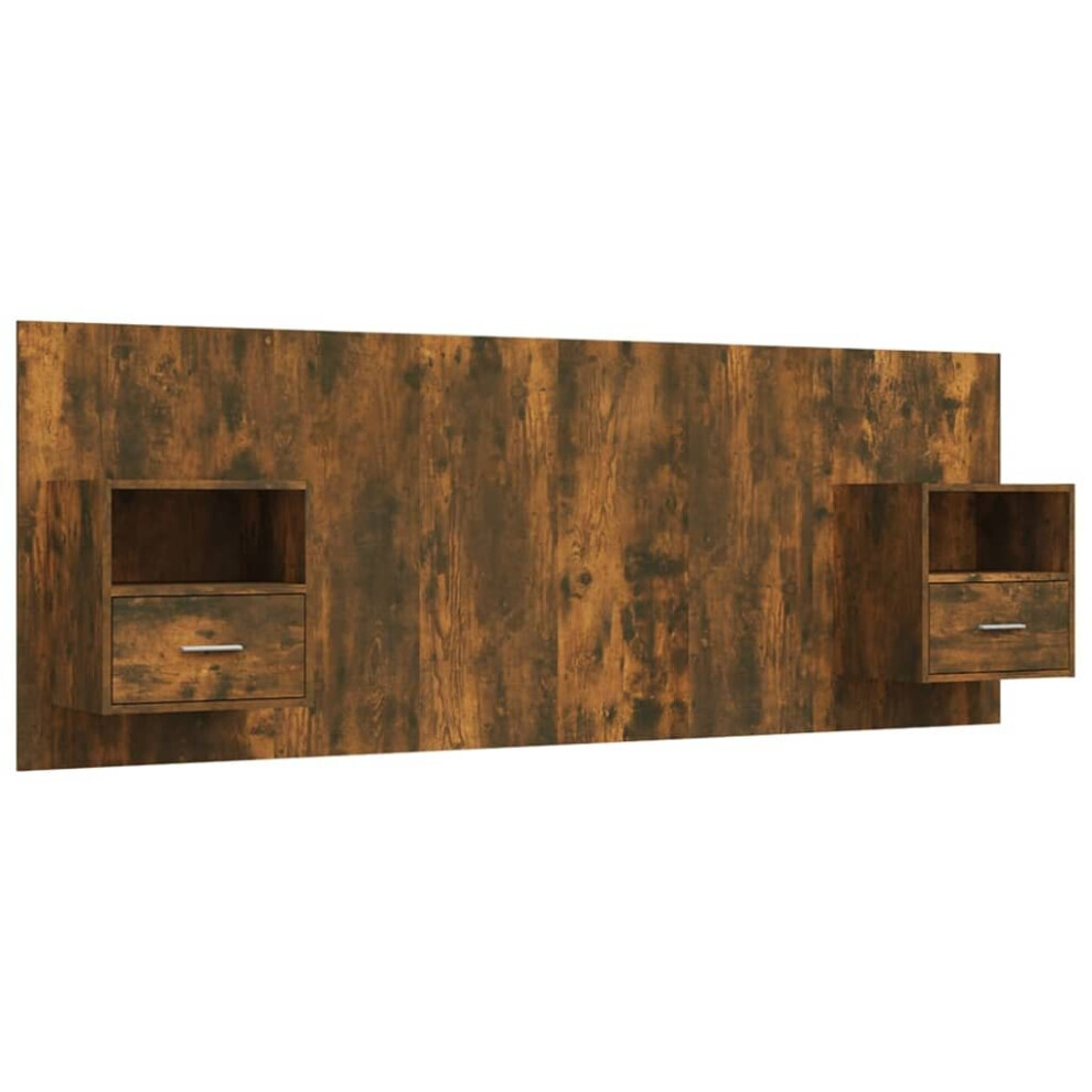 vidaXL Bed Headboard with Cabinets Smoked Oak Engineered Wood Wall Nightstand