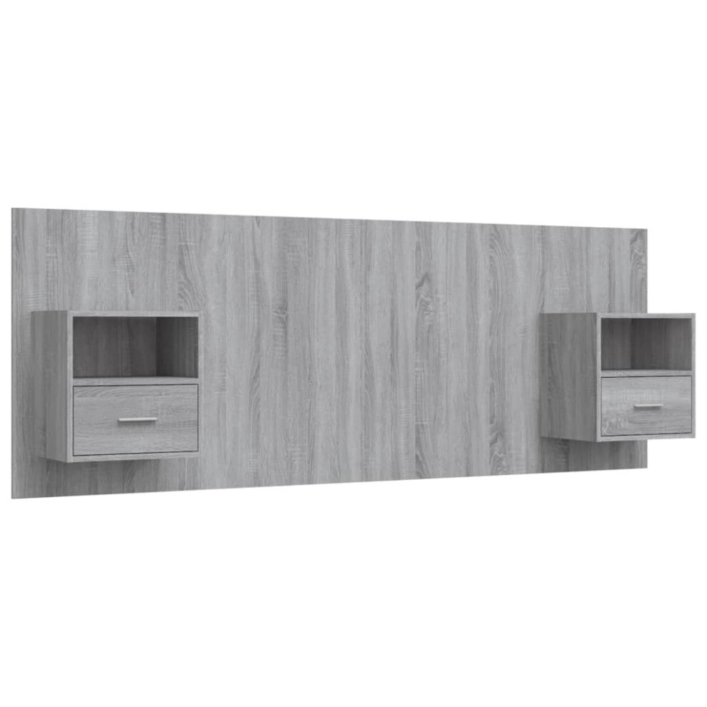 vidaXL Bed Headboard with Cabinets Grey Sonoma Engineered Wood Wall Nightstand