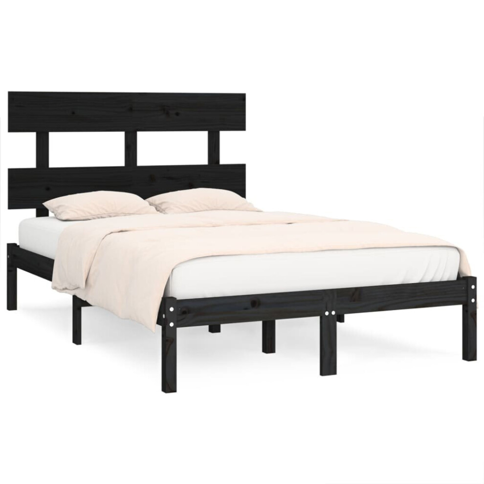 vidaXL Bed Frame Bed Base Platform Bed Black Solid Wood 135x190 cm Double