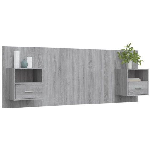 VidaXL vidaXL Bed Headboard with Cabinets Grey Sonoma Engineered Wood Wall Nightstand 2