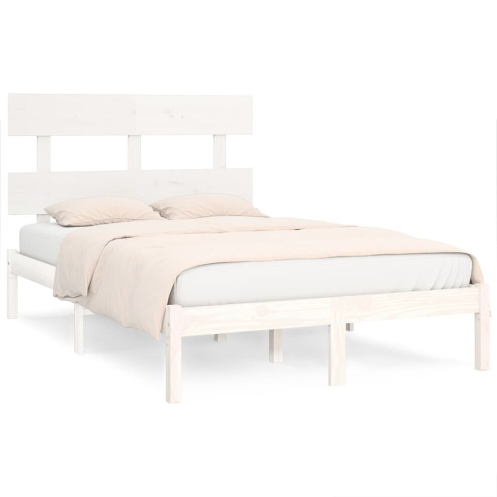 vidaXL Bed Frame Bed Base Wooden Bed White Solid Wood 120x190 cm Small Double