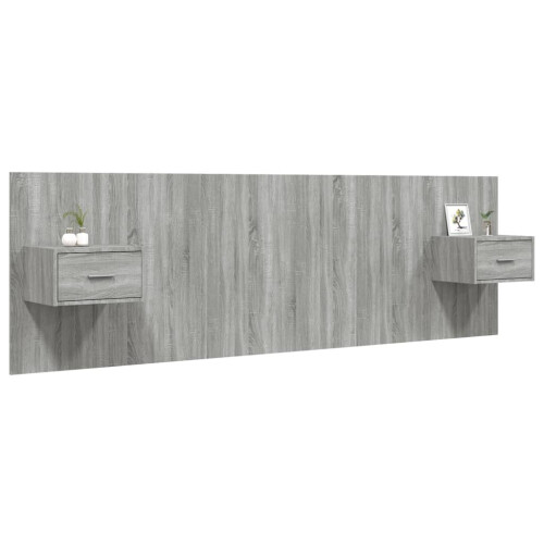 VidaXL vidaXL Bed Headboard with Cabinets Grey Sonoma Engineered Wood Wall Nightstand 2
