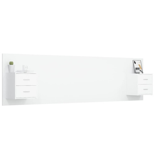 VidaXL vidaXL Bed Headboard with Cabinets White Engineered Wood Floating Nightstand 2