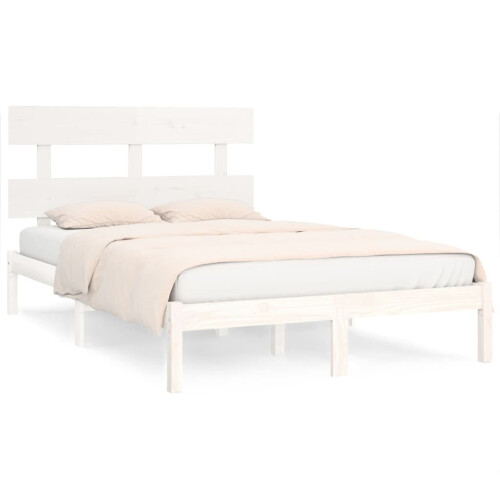 VidaXL vidaXL Solid Wood Bed Frame White 200x200 cm Bedroom Wooden Bedstead Bed Base 1
