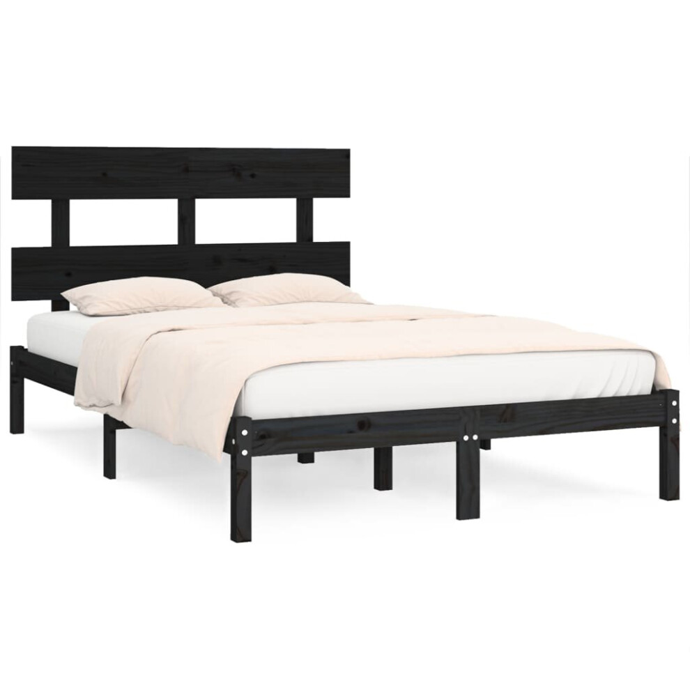 vidaXL Solid Wood Bed Frame Black 200x200 cm Bedroom Wooden Bedstead Bed Base