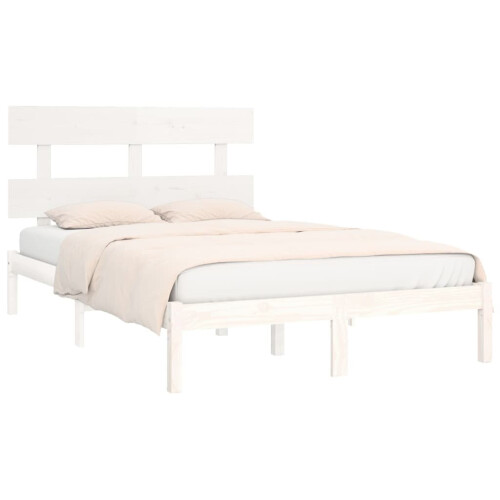 VidaXL vidaXL Solid Wood Bed Frame White 200x200 cm Bedroom Wooden Bedstead Bed Base 2