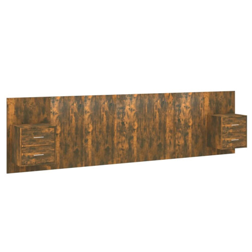 VidaXL vidaXL Kopfteil mit Nachttischen Räuchereiche Holzwerkstoff 1