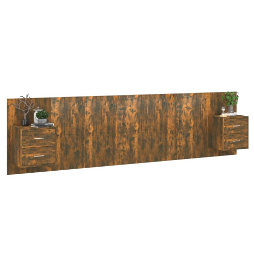 VidaXL vidaXL Kopfteil mit Nachttischen Räuchereiche Holzwerkstoff 2