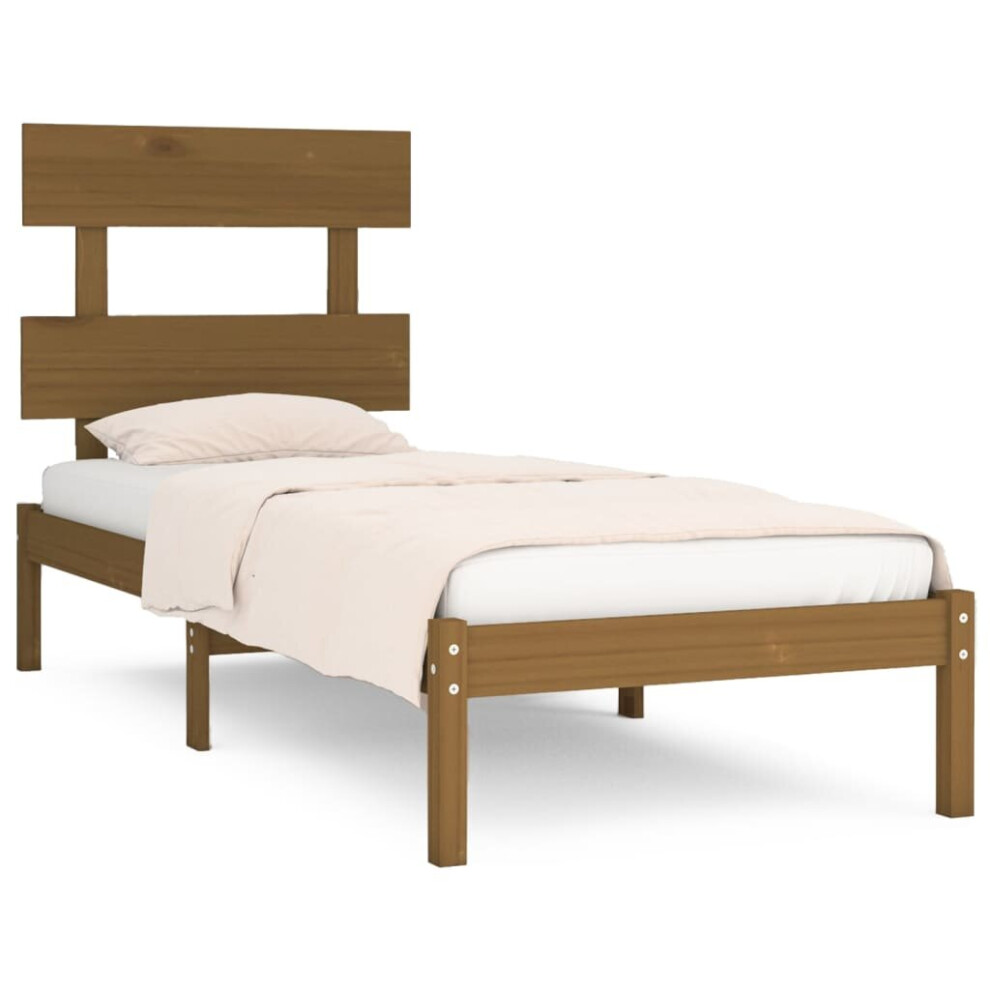 vidaXL Solid Wood Bed Frame Honey Brown 100x200 cm Wooden Bedstead Bed Base