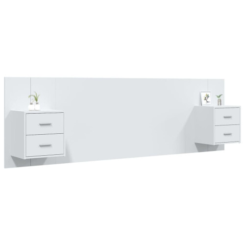 VidaXL vidaXL Bed Headboard with Cabinets White Engineered Wood Floating Nightstand 2