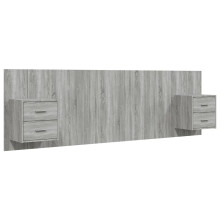 vidaXL Bed Headboard with Cabinets Grey Sonoma Engineered Wood Wall Nightstand