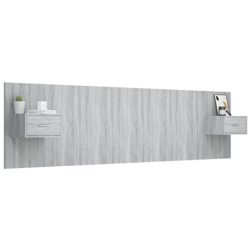 VidaXL vidaXL Bed Headboard with Cabinets Grey Sonoma Engineered Wood Wall Nightstand 2